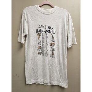 Vintage Zanzibar Learn Swahili Shirt Mens Large Tourist‎ Souvenir Graphic 90s
